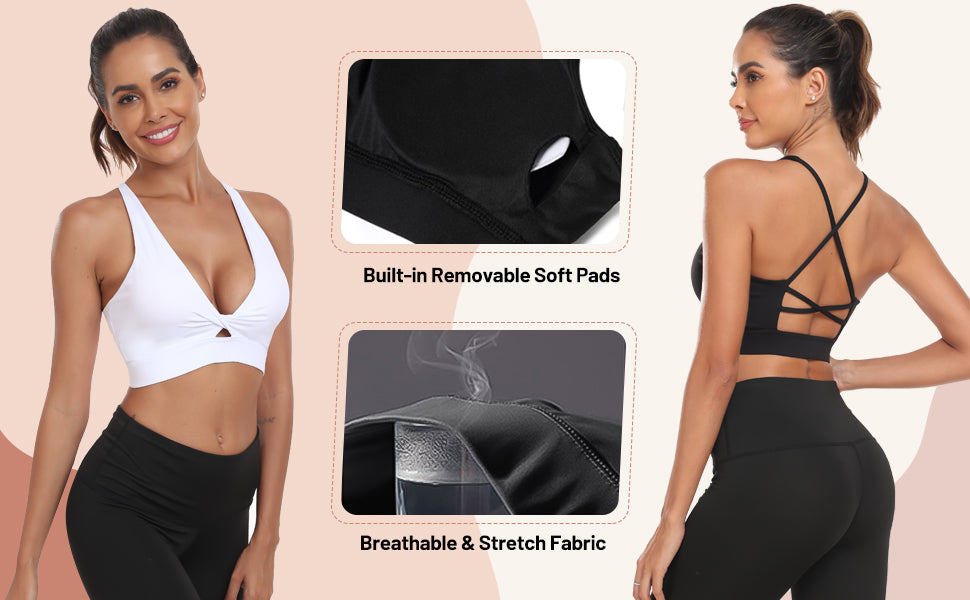 Push Up Sports Bra for Women Padded Sexy Hollow Yoga Bra Cut Out Workout  Crop Top Medium Support