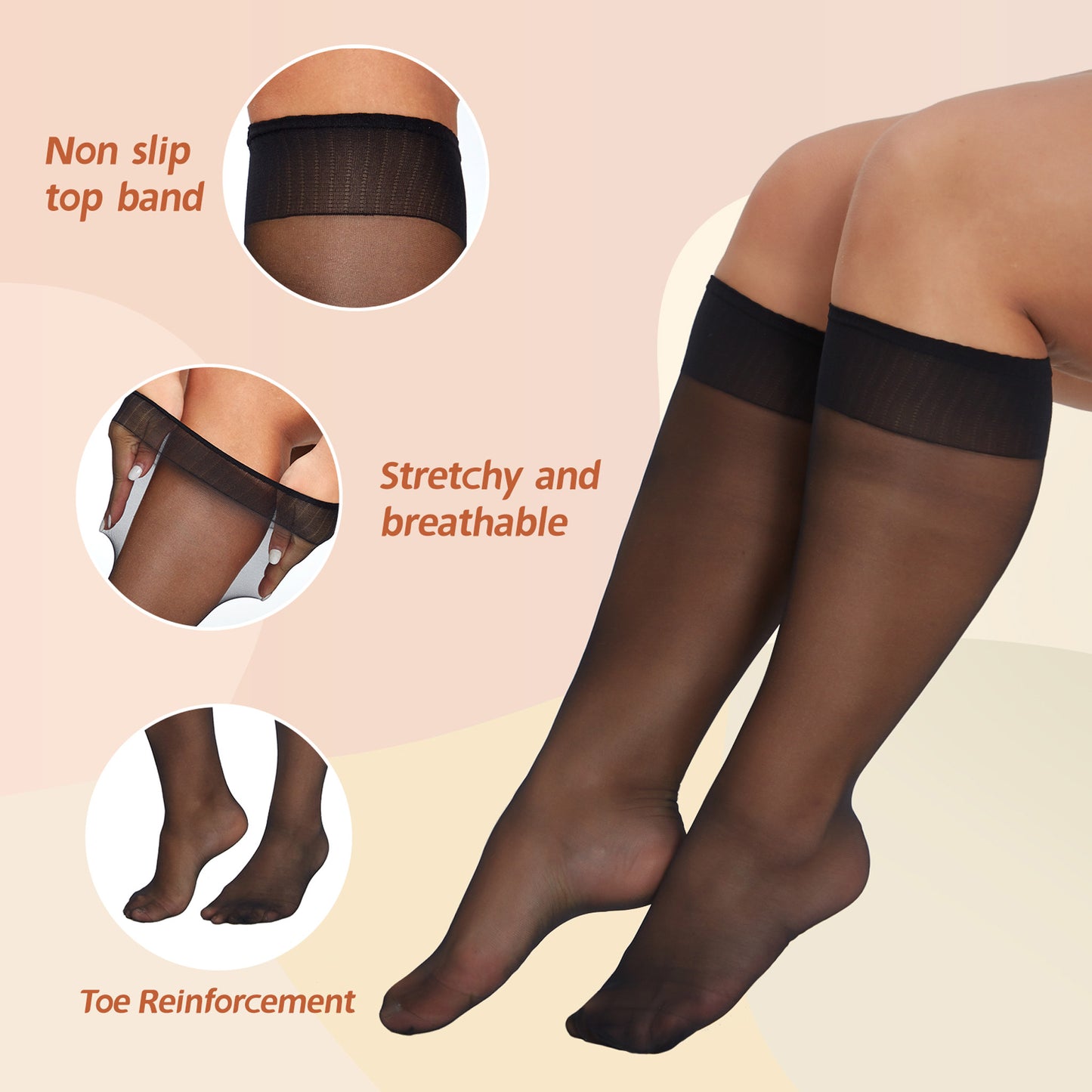 YILANMY Plus Szie Knee High Socks for Women Nylon Sheer Trouser Socks 6Pairs