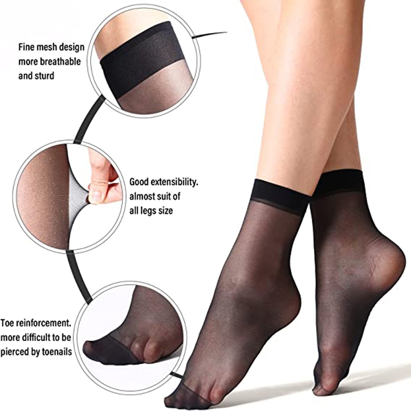 NOVAYAD 12 Pairs Women High Nylon Sheer Ankle Socks Soft Silky Elastic Thin Transparent Stockings